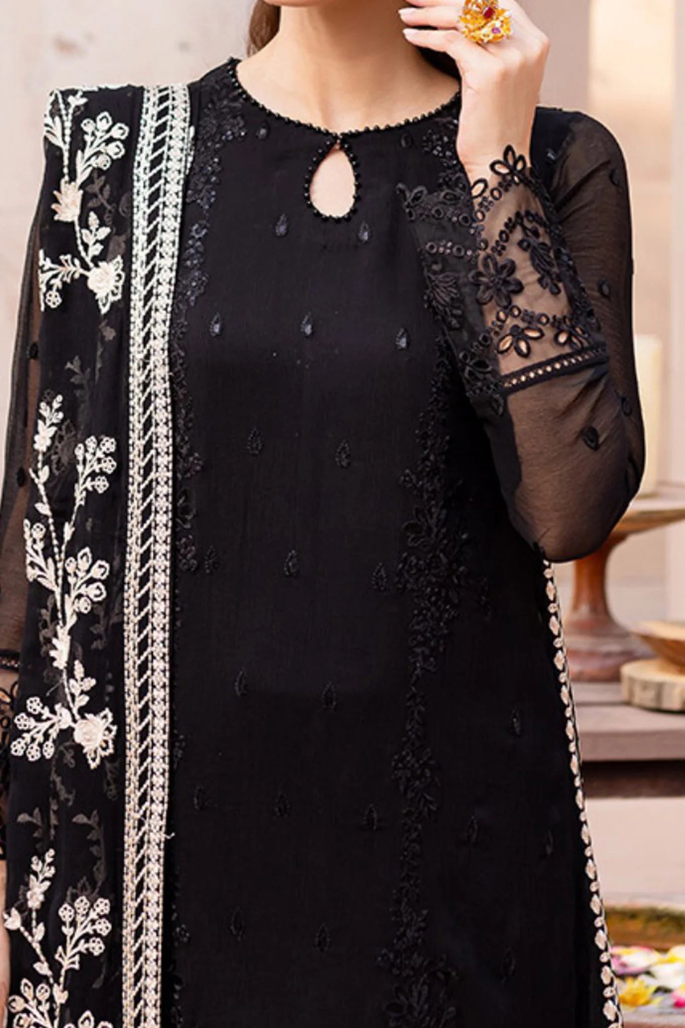 ASIM JOFA-3PC FULLY FANCY EMBROIDERED CHIFFON DRESS WITH EMBROIDERED PURE CHIFFON DUPATTA- FPW-121