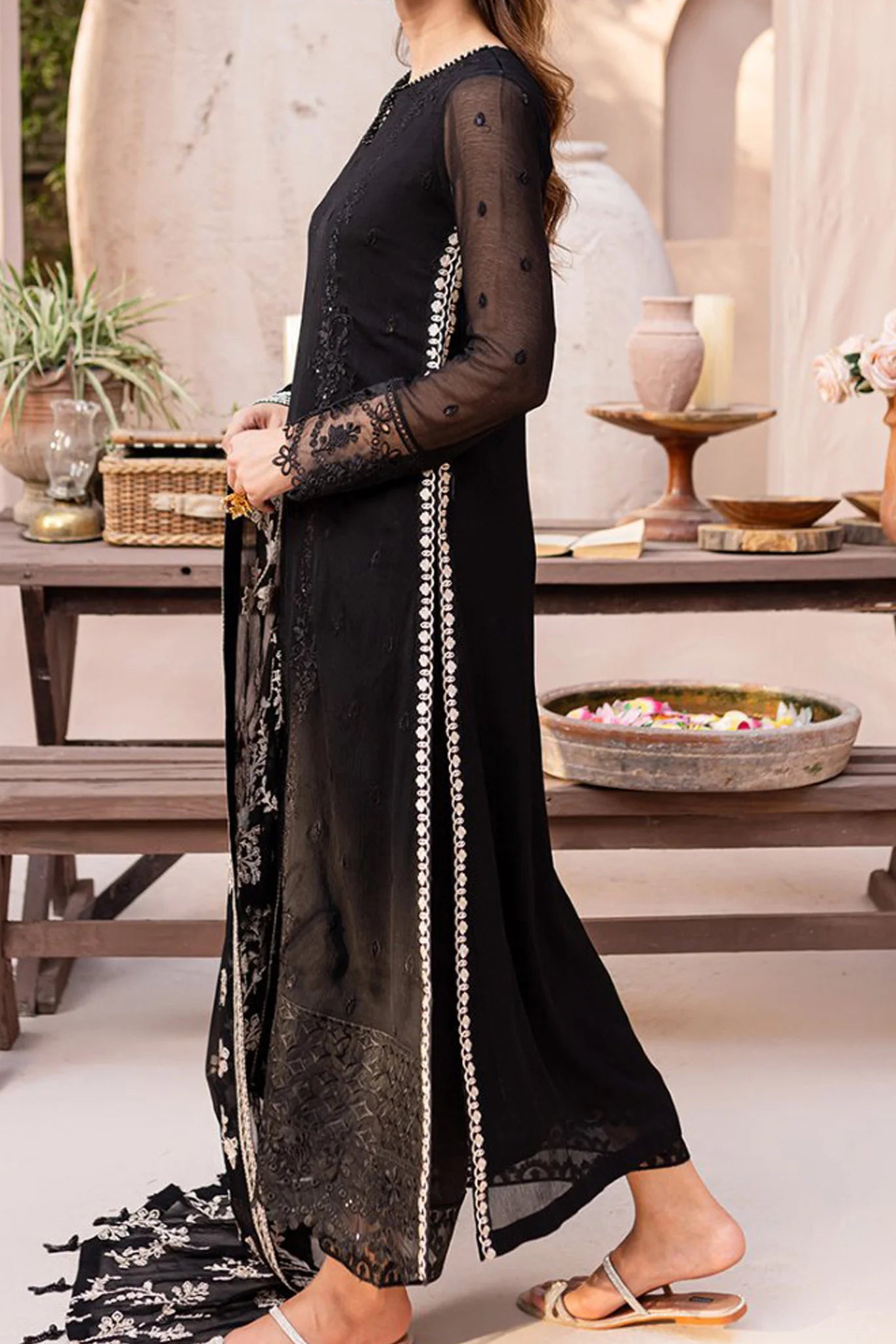 ASIM JOFA-3PC FULLY FANCY EMBROIDERED CHIFFON DRESS WITH EMBROIDERED PURE CHIFFON DUPATTA- FPW-121