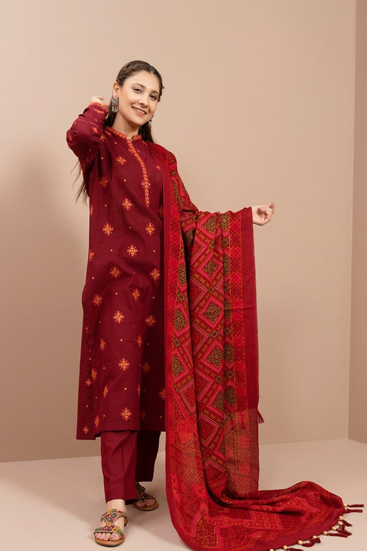 KESARIYA -3PC EMBROIDERED DHANAK DRESS WITH WOOL SHAWL- FW-30