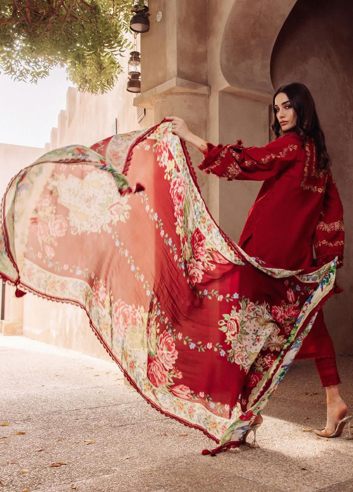 CRIMSON X SAIRA LUXURY -3PC EMBROIDED SCIFFLE LAWN DRESS WITH PURE SILK DUPATTA- FCO-202