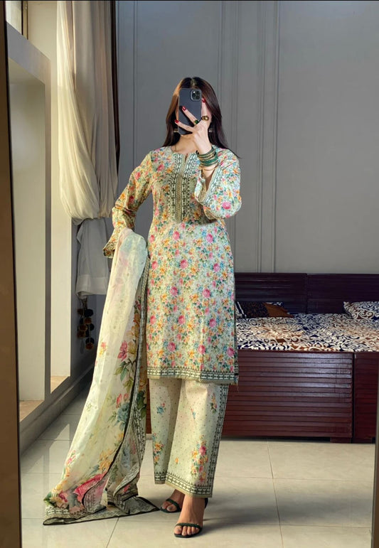 ALKARAM LAWN PRINTED SHIRT LAWN TROUSER WITH PRINTED DUPPATA ALK-01