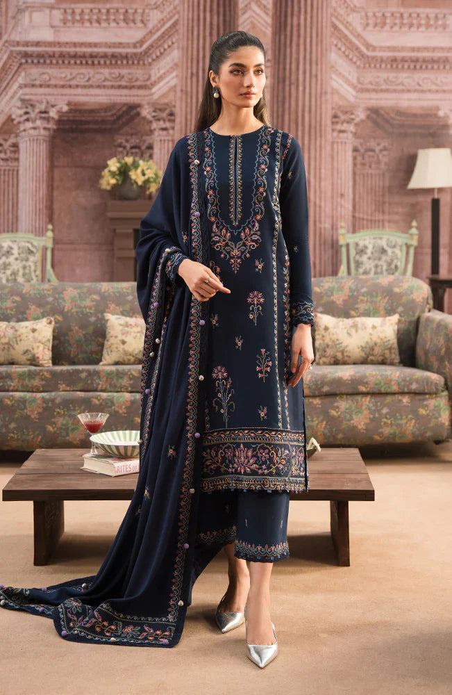 SERAN-3PC DHANAK EMBROIDERED SHIRT WITH DHANAK EMBROIDERD SHAWL- FCW-03