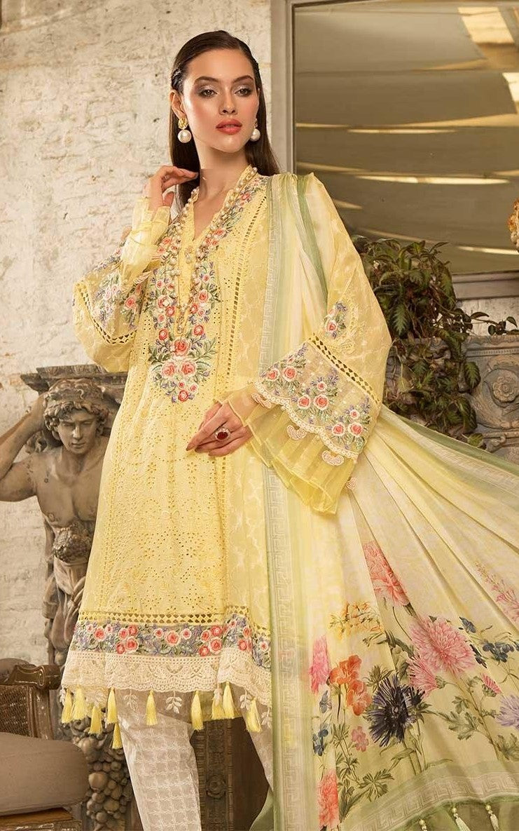 MARIA.B -3PC EMBROIDERED LAWN DRESS WITH CHIFFON DUPATTA- FN-03