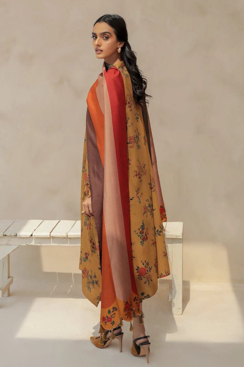 BAROQUE -3PC PRINTED KARANDI DRESS WITH KARANDI WOOL SHAWL- FC-03