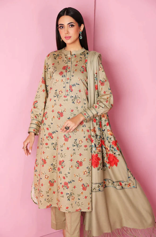 NISHAT -3PC EMBROIDERED DHANAK DRESS WITH 4 SIDE PRINTED PASHMINA SHAWL- FW-39