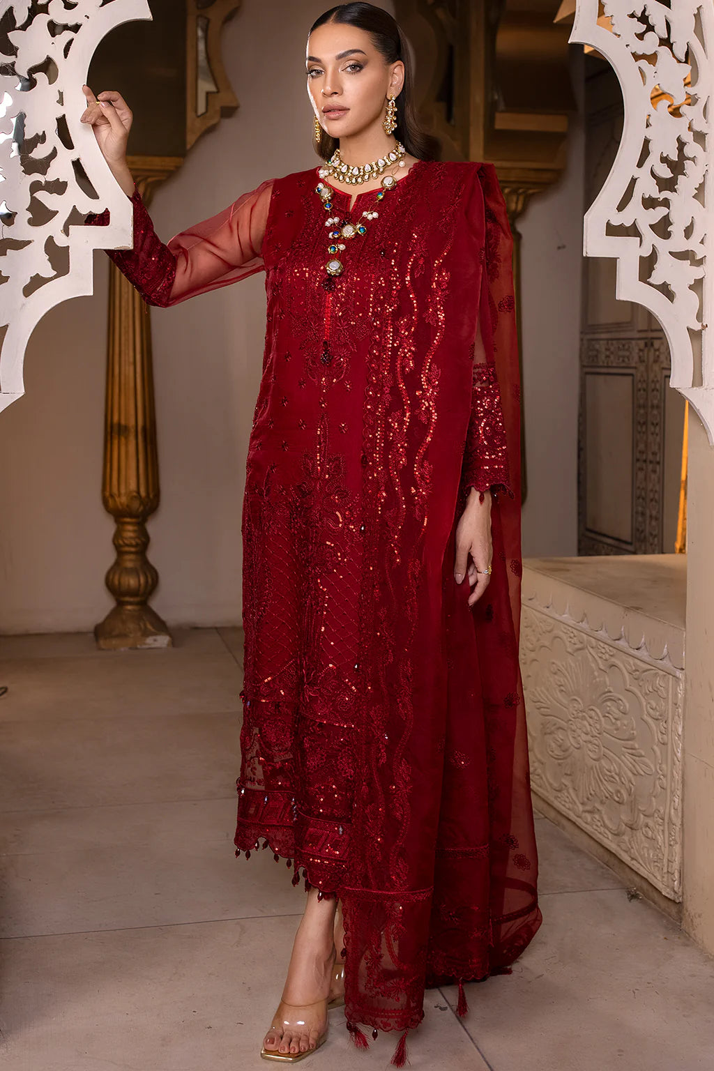 ZIBA -3PC FULLY FANCY EMBROIDERED CHIFFON DRESS WITH EMBROIDERED PURE CHIFFON DUPATTA- FPW-118