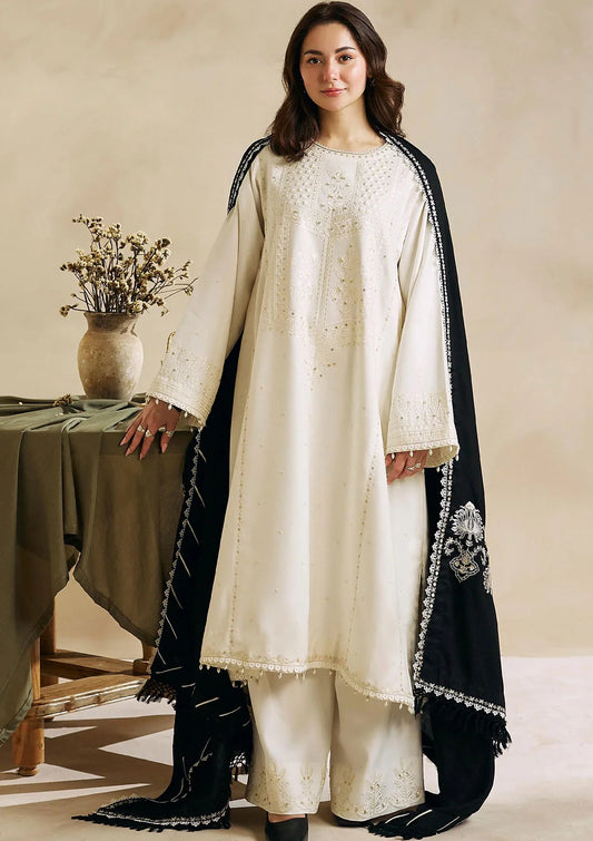 ZARA SHAHJAHAN -3PC EMBROIDERED DHANAK DRESS WITH EMBROIDERED DHANAK WOOL SHAWL- FW-89