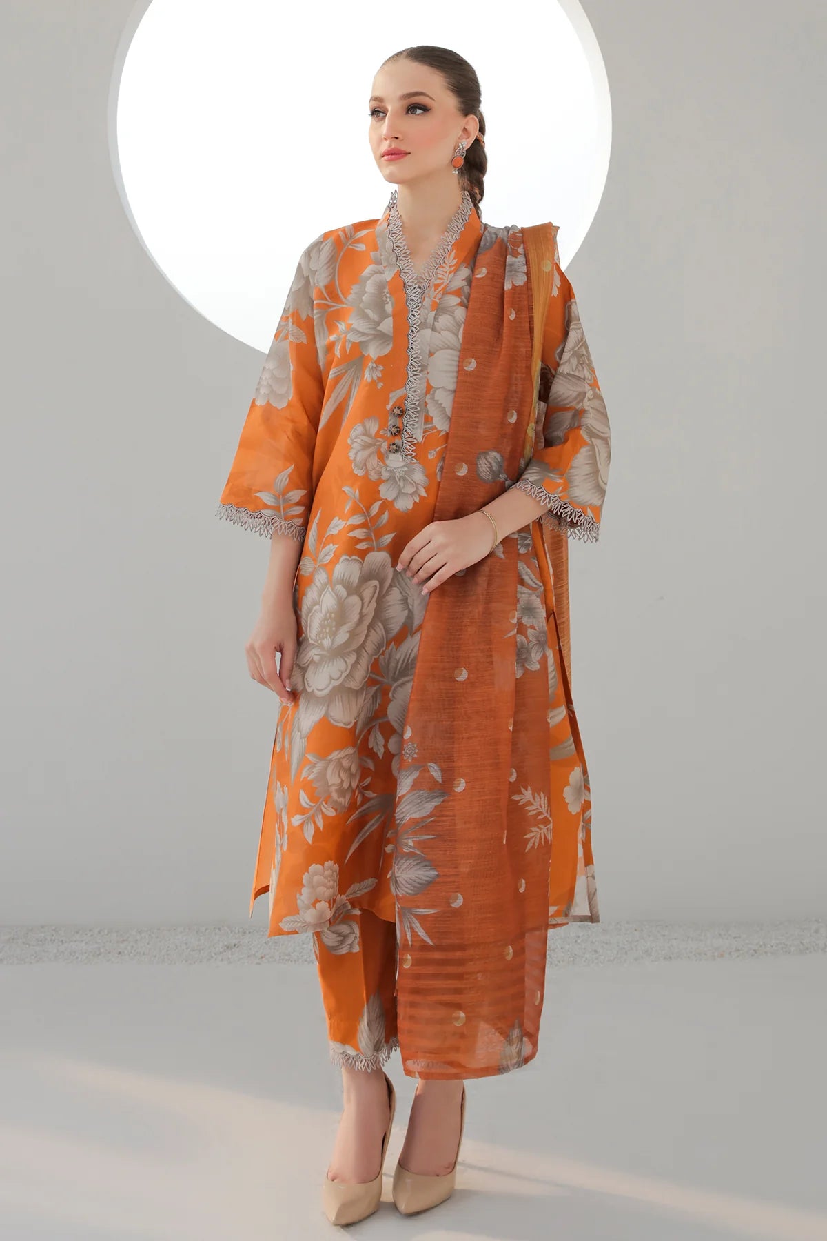 BAROQUE -3PC PRINTED LAWN DRESS WTIH SILK DUPATTA- FCP-51