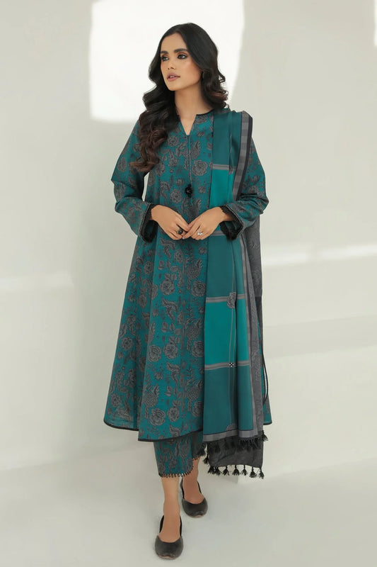 BAROQUE -3PC PRINTED KARANDI WITH PRINTED KARANDI SHAWL- FC-07