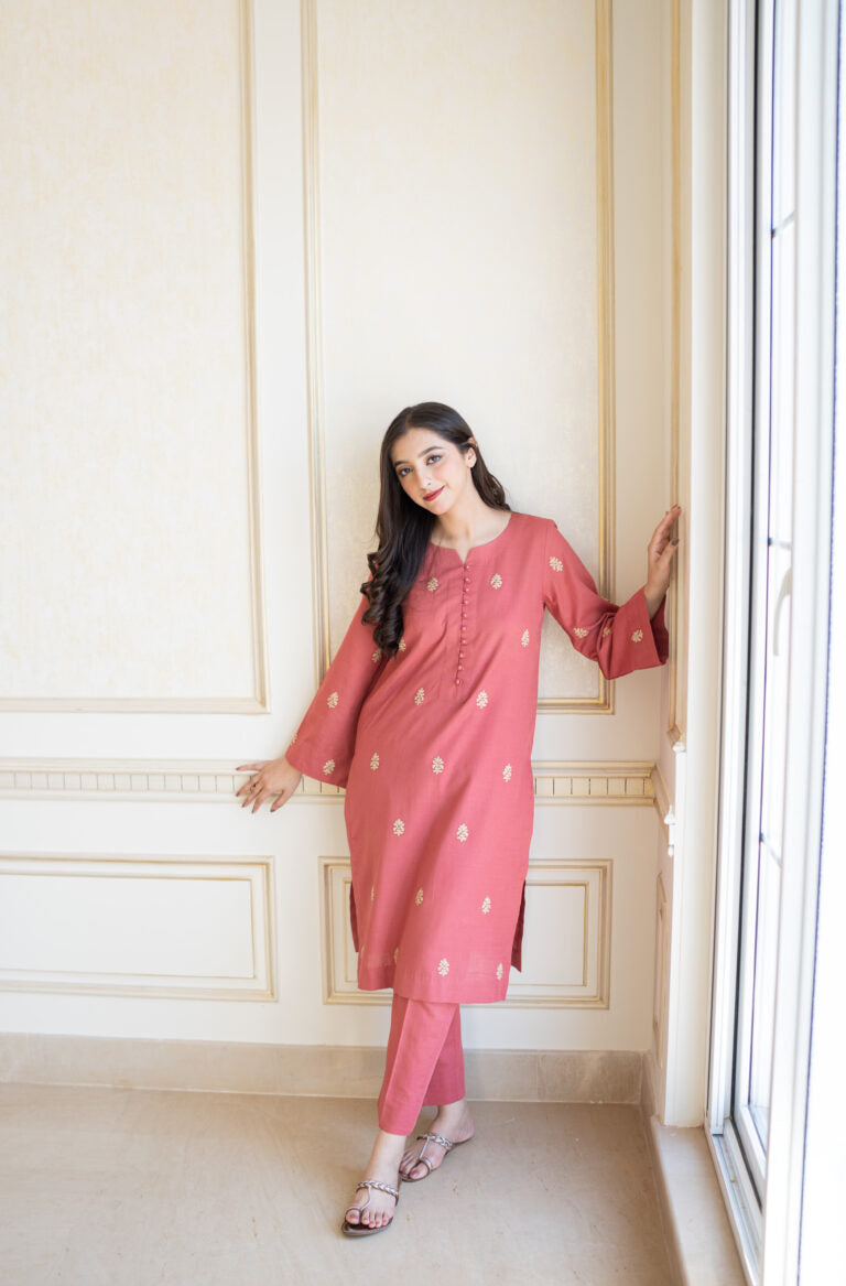 AISLING -3PC EMBROIDERED DHANAK DRESS WITH DHANAK WOOL SHAWL- FW-88