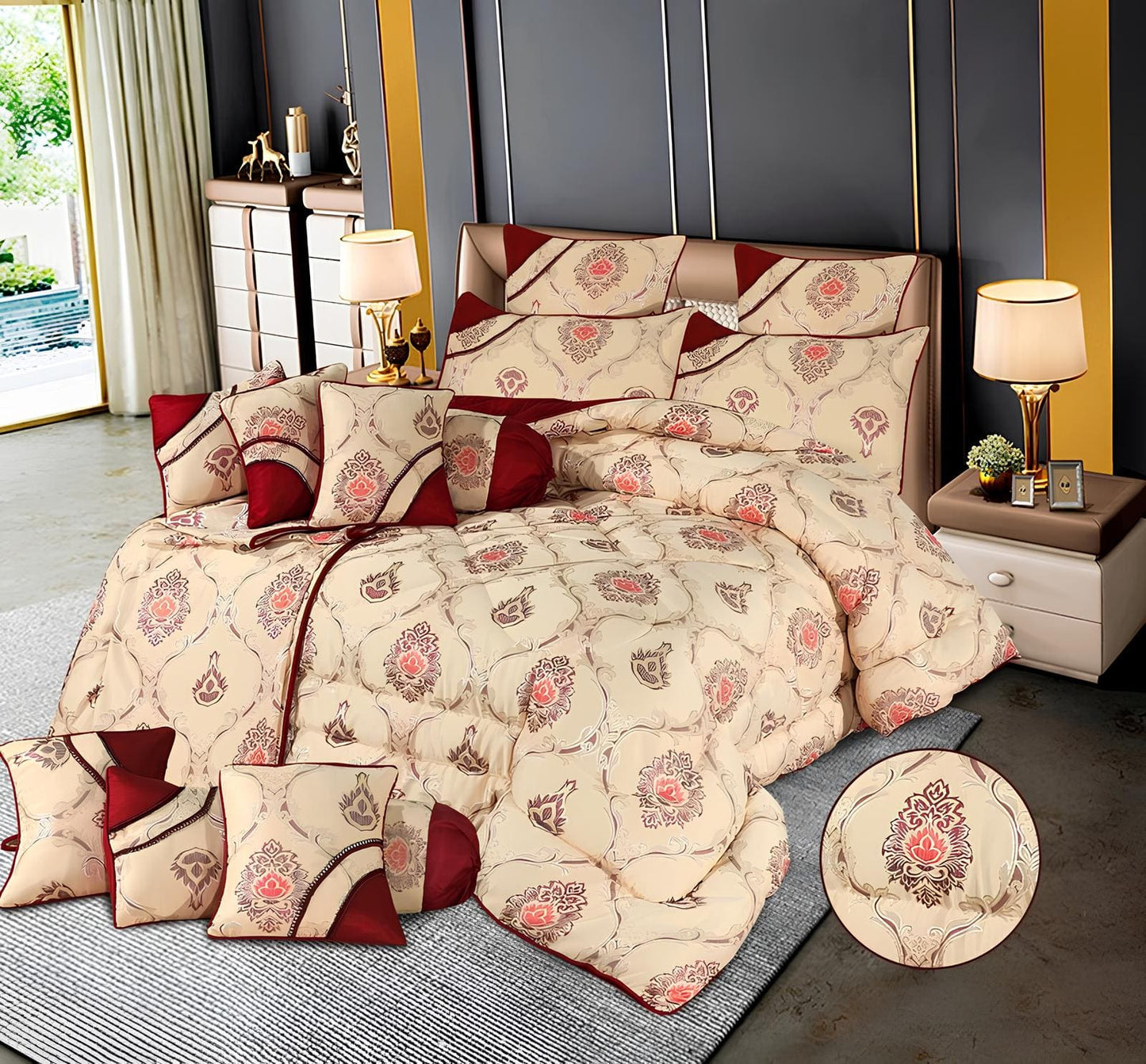 14 PCS FAIRY SHANGHAI BEDDING SET WITH FILLED COMFORTER 5 COLOURS