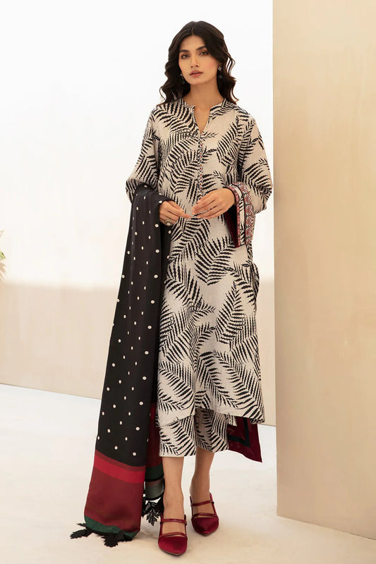 BAROQUE -3PC PRINTED KARANDI DRESS WITH KARANDI WOOL SHAWL- FW-98