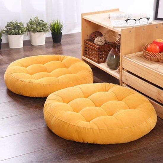 PAIR OF 2 VELVET CUSHION - COMFORTABLE BALL FIBER FILLED ROUND FLOOR CUSHION