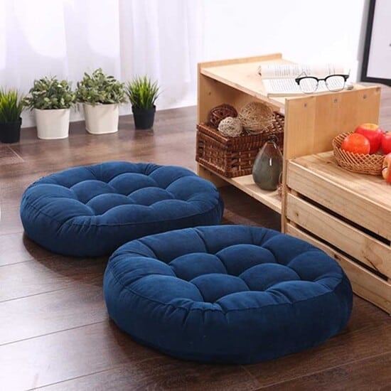 PAIR OF 2 VELVET CUSHION - COMFORTABLE BALL FIBER FILLED ROUND FLOOR CUSHION