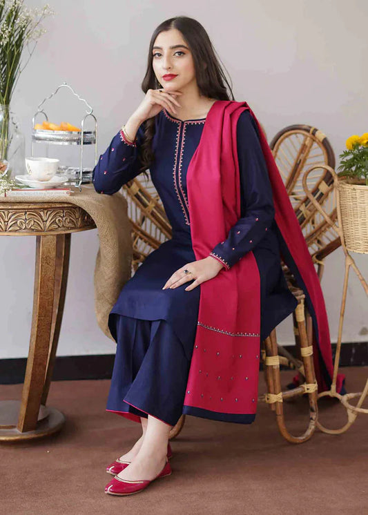 AISLING -3PC EMBROIDERED DHANAK DRESS WITH EMBROIDERED DHANAK SHAWL- FW-27