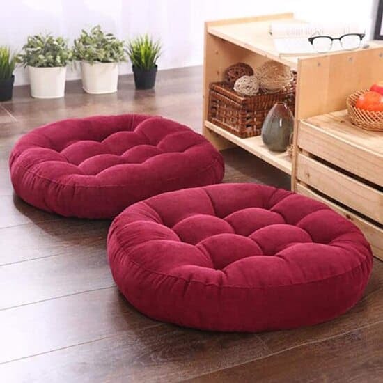 PAIR OF 2 VELVET CUSHION - COMFORTABLE BALL FIBER FILLED ROUND FLOOR CUSHION