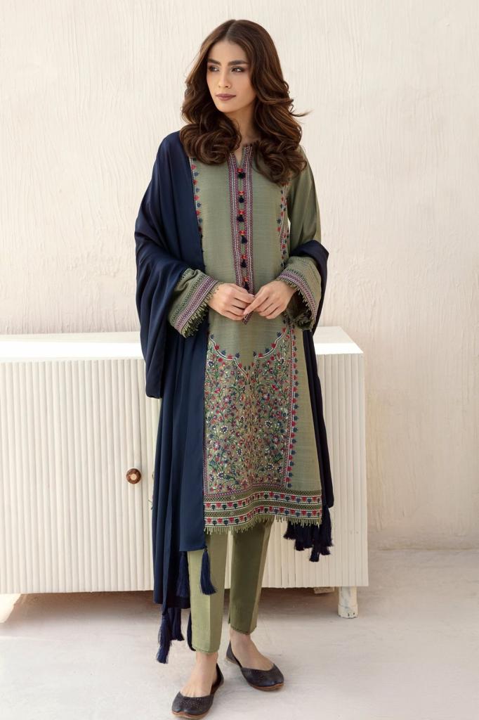 JAZMINE -3PC EMBROIDERED DHANAK DRESS WITH WOOL SHAWL- FW-63