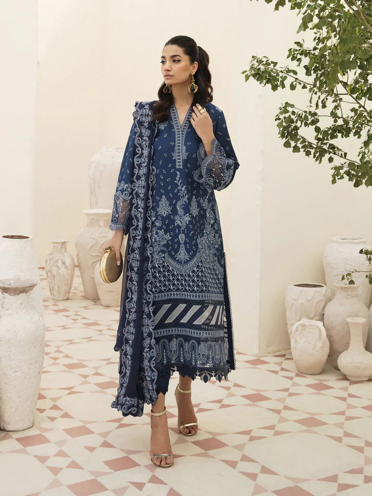 AFROZEH-3PC EMBROIDED CHICKEN KARI LAWN DRESS WITH 4 SIDED EMBROIDED CHIFFON DUPATTA- FN-90