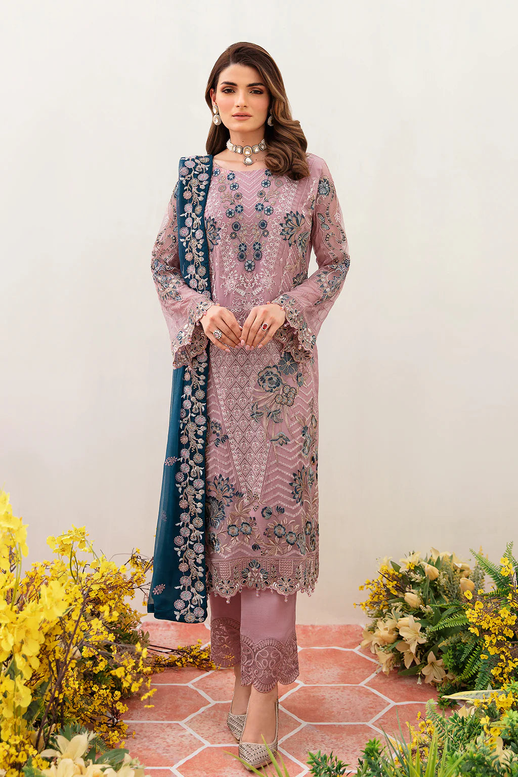 RAMSHA -3PC FULLY FANCY HEAVY EMBROIDERED SEMI CHIFFON DRESS WITH HEAVY EMBROIDERED SEMI CHIFFON DUPATTA- FPW-112