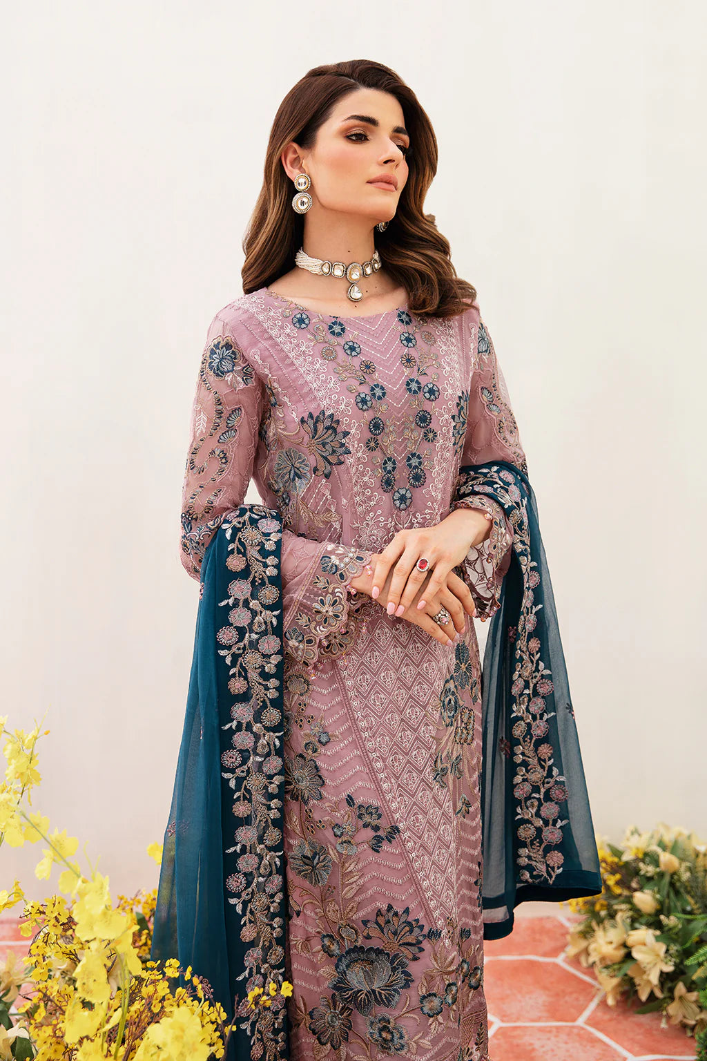 RAMSHA -3PC FULLY FANCY HEAVY EMBROIDERED SEMI CHIFFON DRESS WITH HEAVY EMBROIDERED SEMI CHIFFON DUPATTA- FPW-112