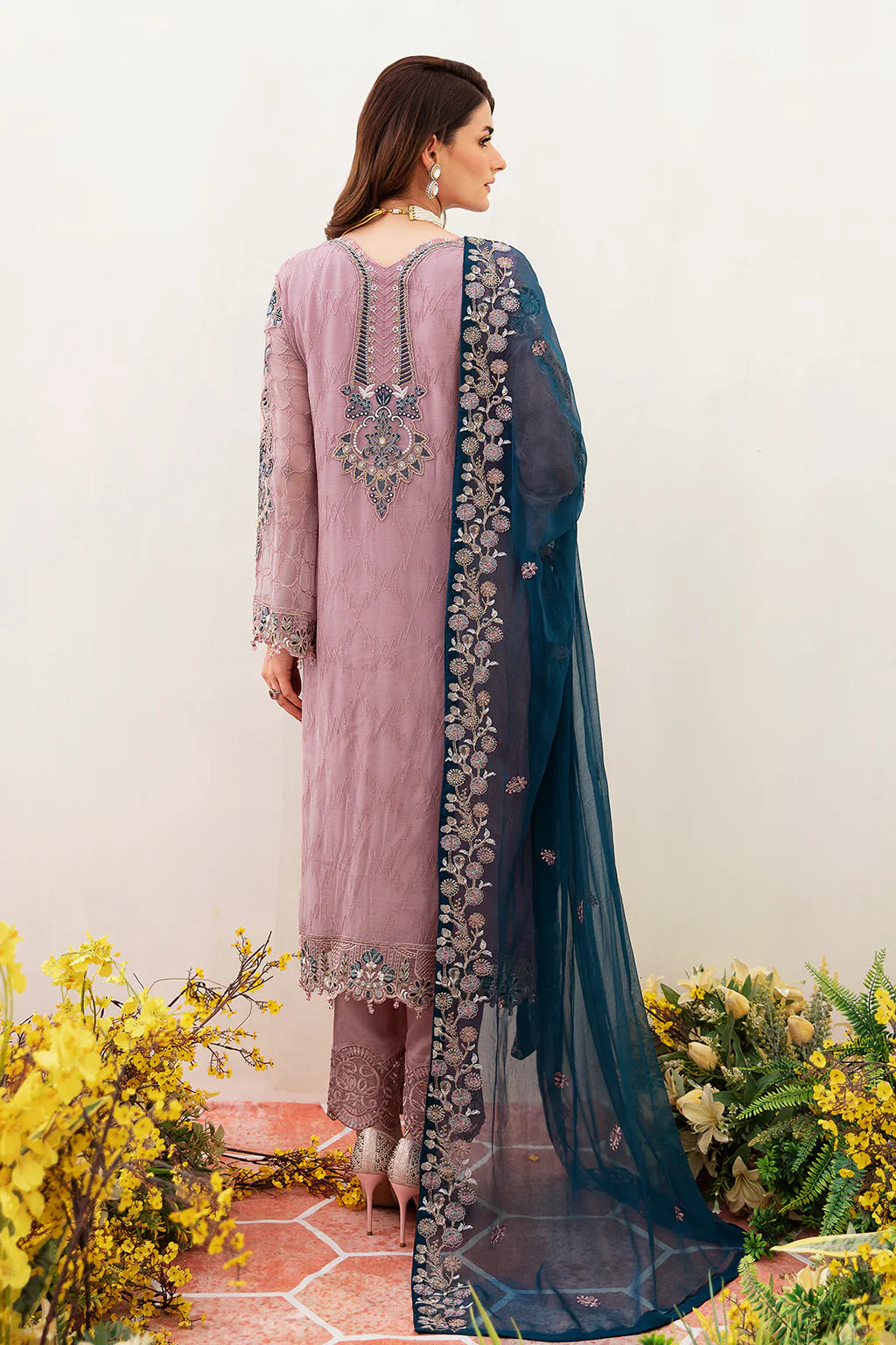 RAMSHA -3PC FULLY FANCY HEAVY EMBROIDERED SEMI CHIFFON DRESS WITH HEAVY EMBROIDERED SEMI CHIFFON DUPATTA- FPW-112