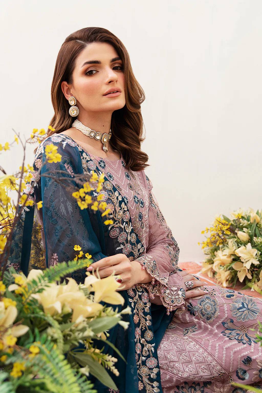 RAMSHA -3PC FULLY FANCY HEAVY EMBROIDERED SEMI CHIFFON DRESS WITH HEAVY EMBROIDERED SEMI CHIFFON DUPATTA- FPW-112