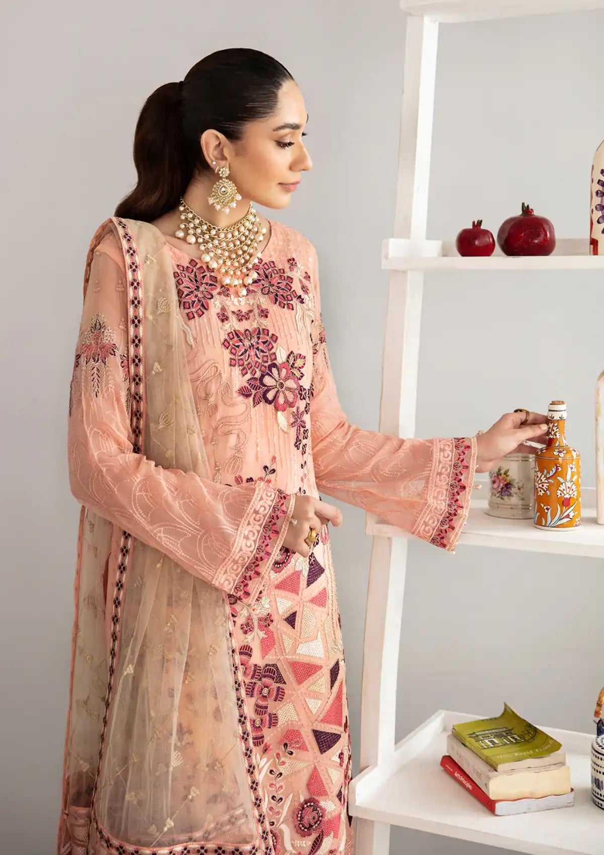 RAMSHA -3PC FULLY HEAVY EMBROIDERED FANCY CHIFFON DRESS WITH HEAVY EMBROIDERED CHIFFON DUPATTA- FPW-113