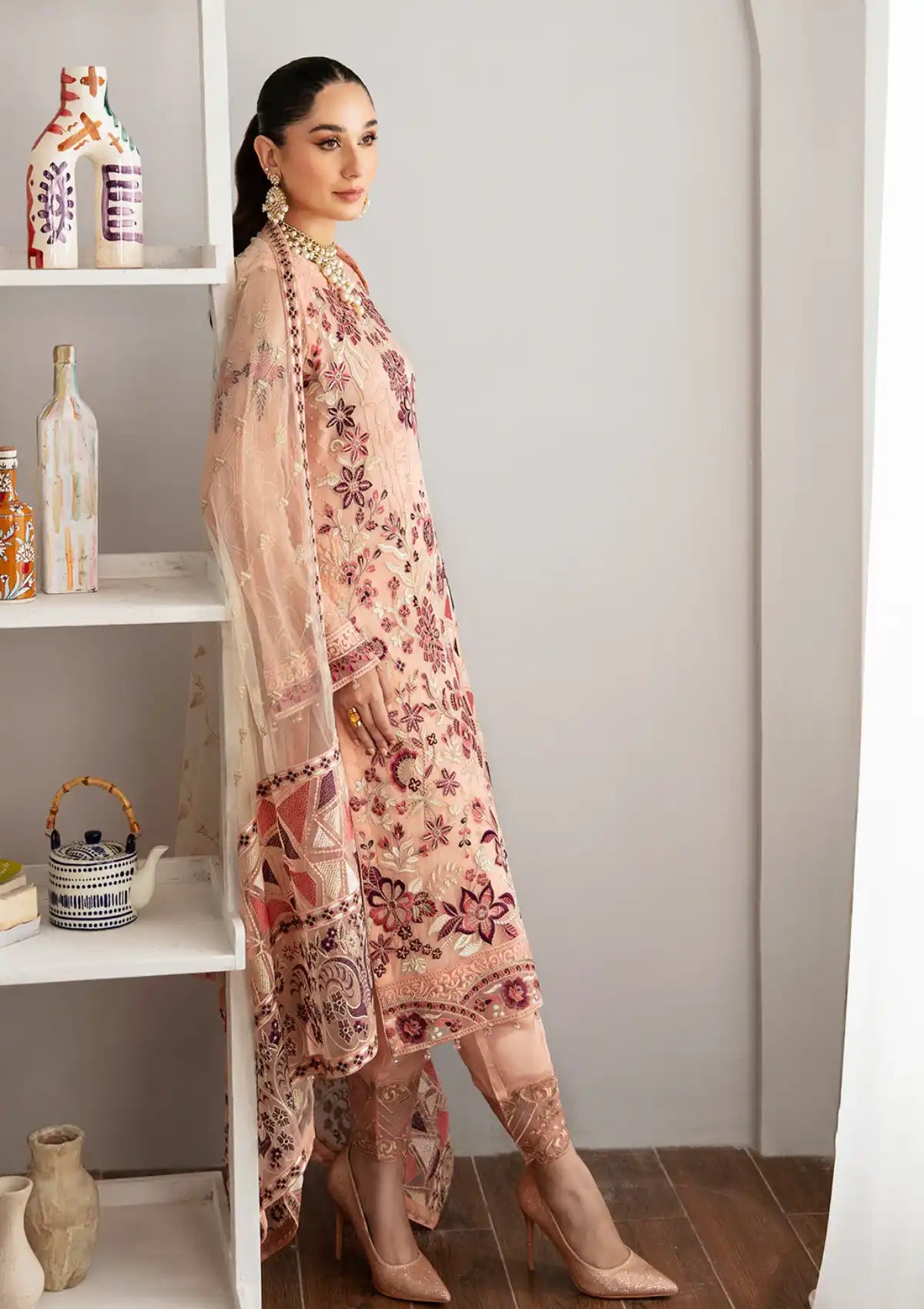 RAMSHA -3PC FULLY HEAVY EMBROIDERED FANCY CHIFFON DRESS WITH HEAVY EMBROIDERED CHIFFON DUPATTA- FPW-113