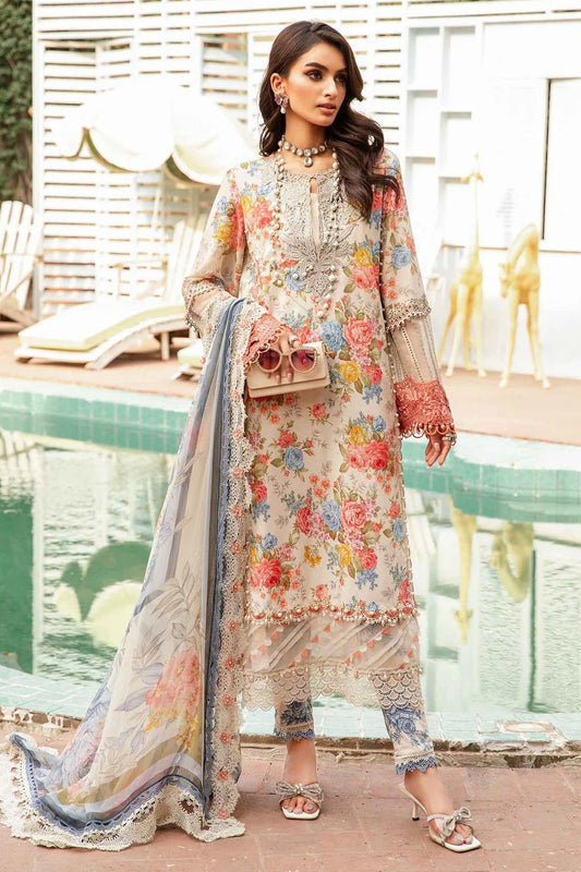 MARIA.B -3PC EMBROIDERED LAWN DRESS WITH PRINTED CHIFFON DUPATTA- FN-152