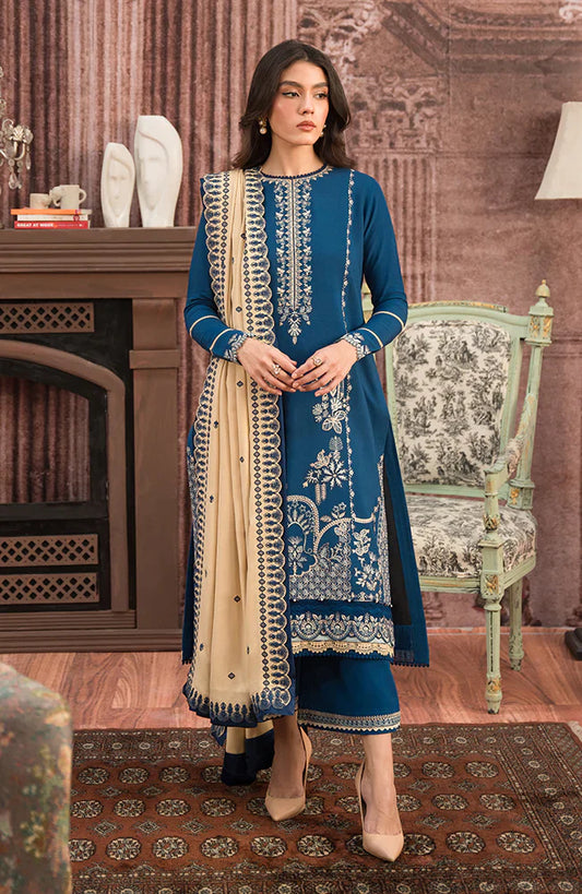 SERENA -3PC EMBROIDERED DHANAK DRESS WITH 4 SIDE EMBROIDERED DHANAK WOOL SHAWL- FW-130