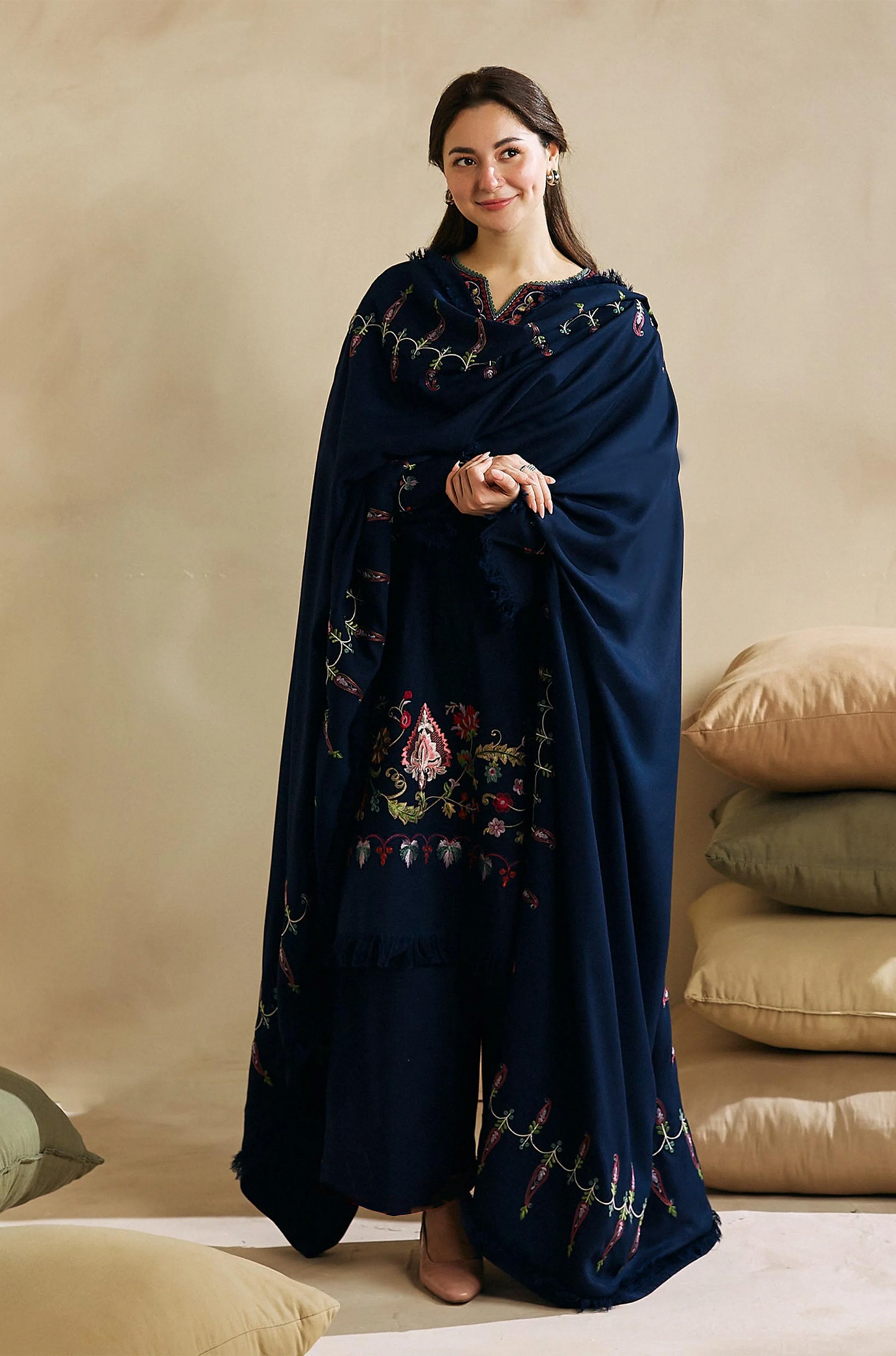 ZARA SHAHJAHAN -3PC EMBROIDERED DHANAK DRESS WITH EMBROIDERED DHANAK WOOL SHAWL- FW-86