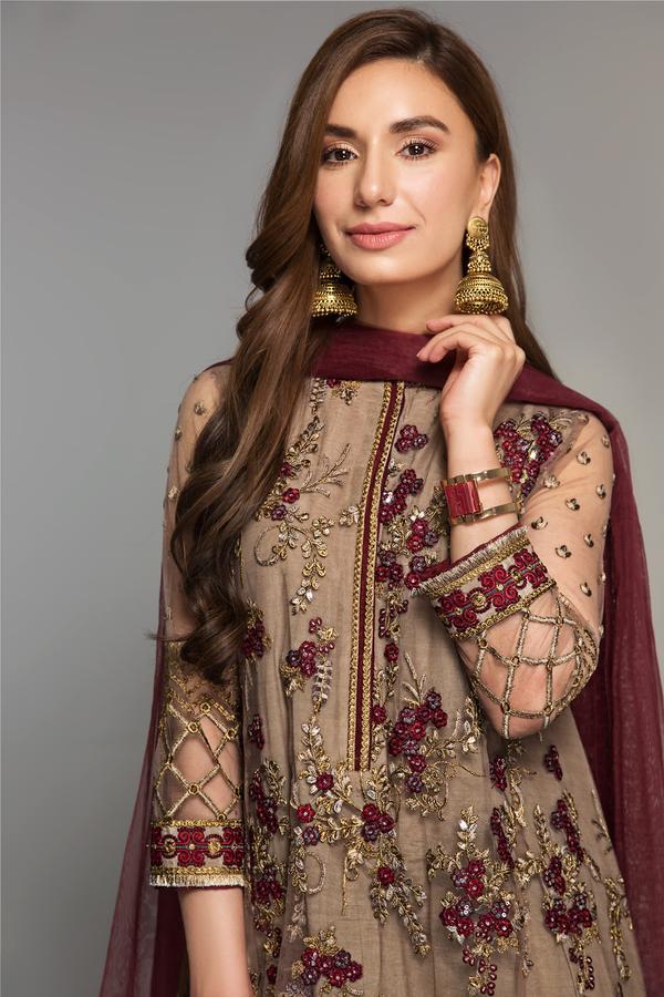 BAROQUE -3PC FULLY HEAVY EMBROIDERED CHIFFON DRESS WITH EMBROIDERED HANDMADE CHIFFON DUPATTA