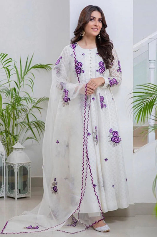 ANSAB JAHANGIR -3PC EMBROIDERED LAWN DRESS WITH EMBROIDERED CHIFFON DUPATTA- EL-26