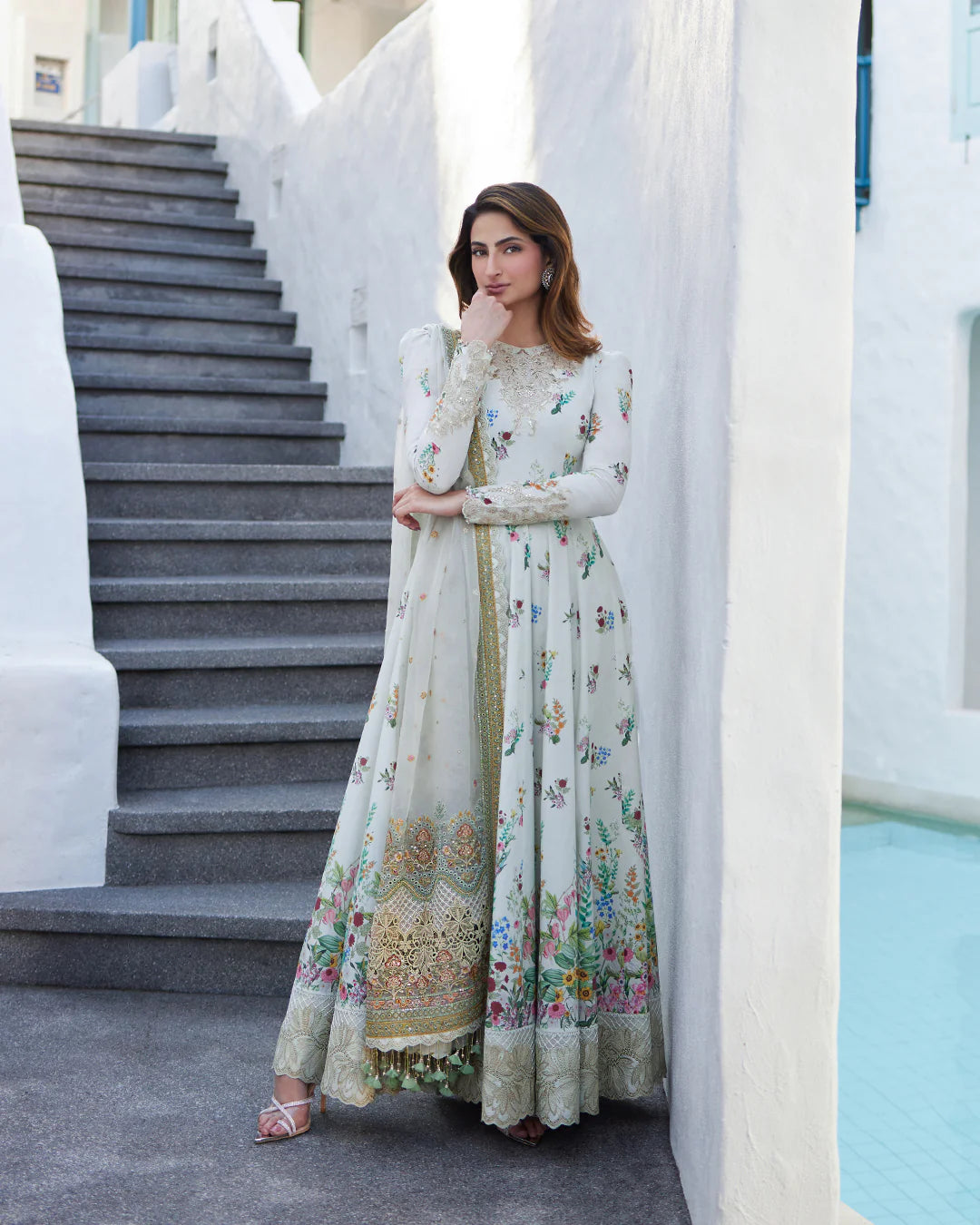 FAIZA SAQLAIN -EMBROIDED CUTWORK LAWN DRESS WITH FOUR SIDE EMBROIDED ORGANZA DUPATTA FN-166