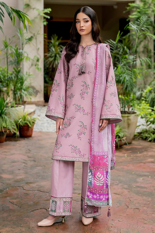 JAZMIN-3PC DHANAK EMBROIDRED SHIRT WITH WOOL PRINT SHAWL AND TROUSER- FW-57