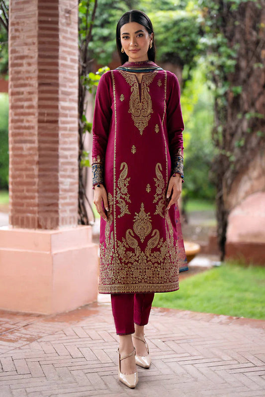 JAZMIN- 3PC DHANAK EMBROIDERED SHIRT WITH WOOL PRINT SHAWL AND TROUSER- FW-97