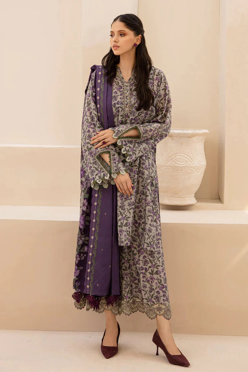 BAROQUE - 3PC KARANDI PRINTED SHIRT WITH DIAMOND KARANDI PRINTED DUAPTTA AND TROUSER- FSW-01