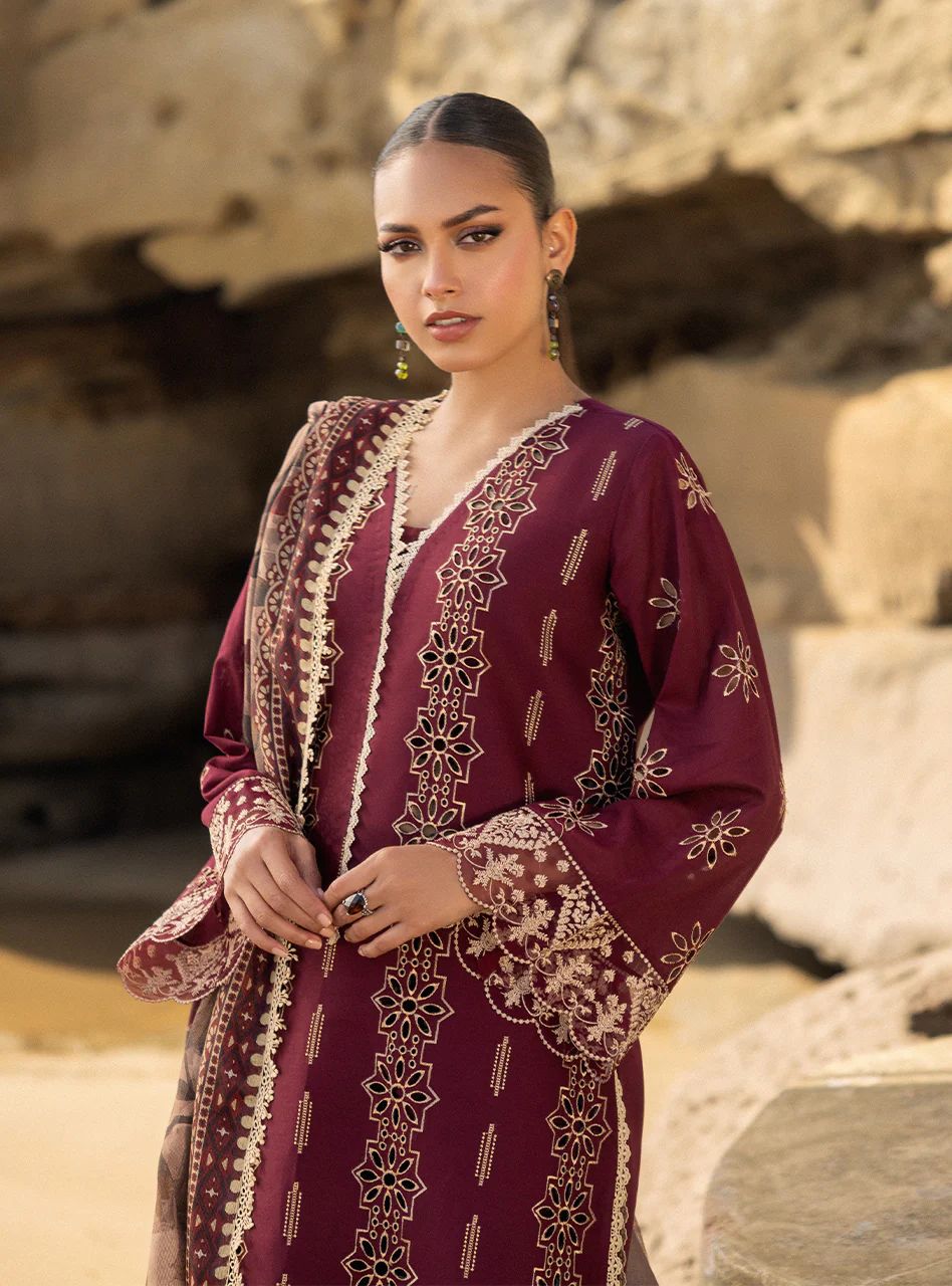 ZAINAB CHOTHANI -3PC HEAVY EMBROIDERED LAWN DRESS WITH 4 SIDE CUTWORK BORDER SILK DUPATTA- FN-97