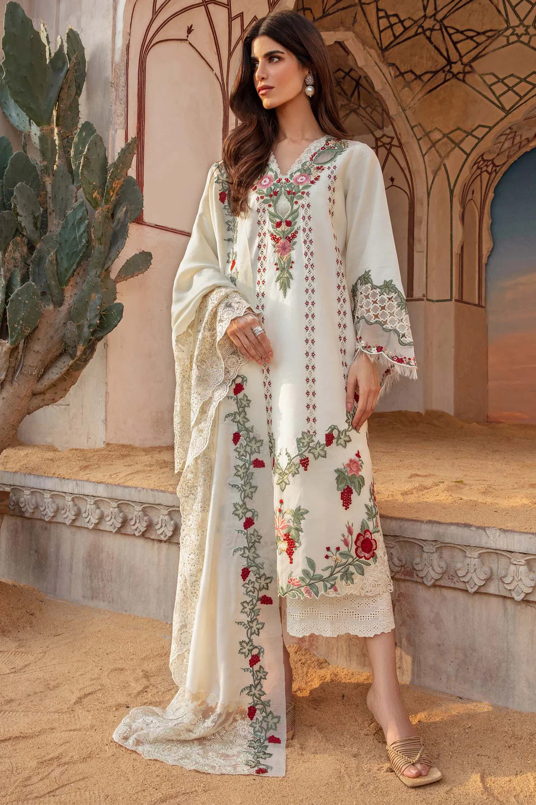 CRIMSON -3PC HEAVY EMBROIDERED LAWN DRESS WITH FULLY EMBROIDERED CHIFFON DUPATTA- FN-49