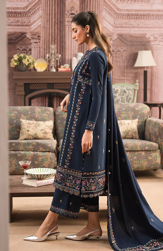 SERAN-3PC DHANAK EMBROIDERED SHIRT WITH DHANAK EMBROIDERD SHAWL- FCW-03