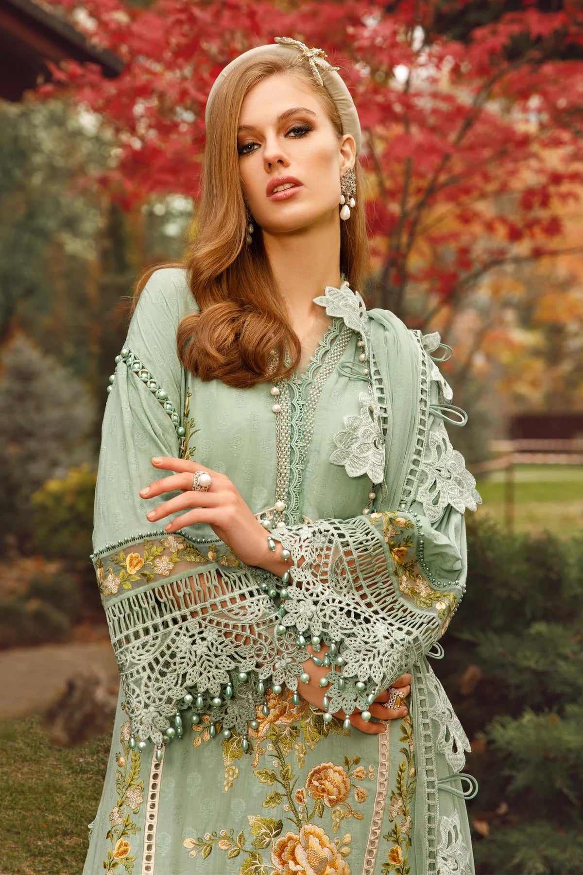 MARIA.B -EMBROIDED CUTWORK LAWN DRESS WITH EMBROIDED CHIFFON DUPATTA - FCO-175