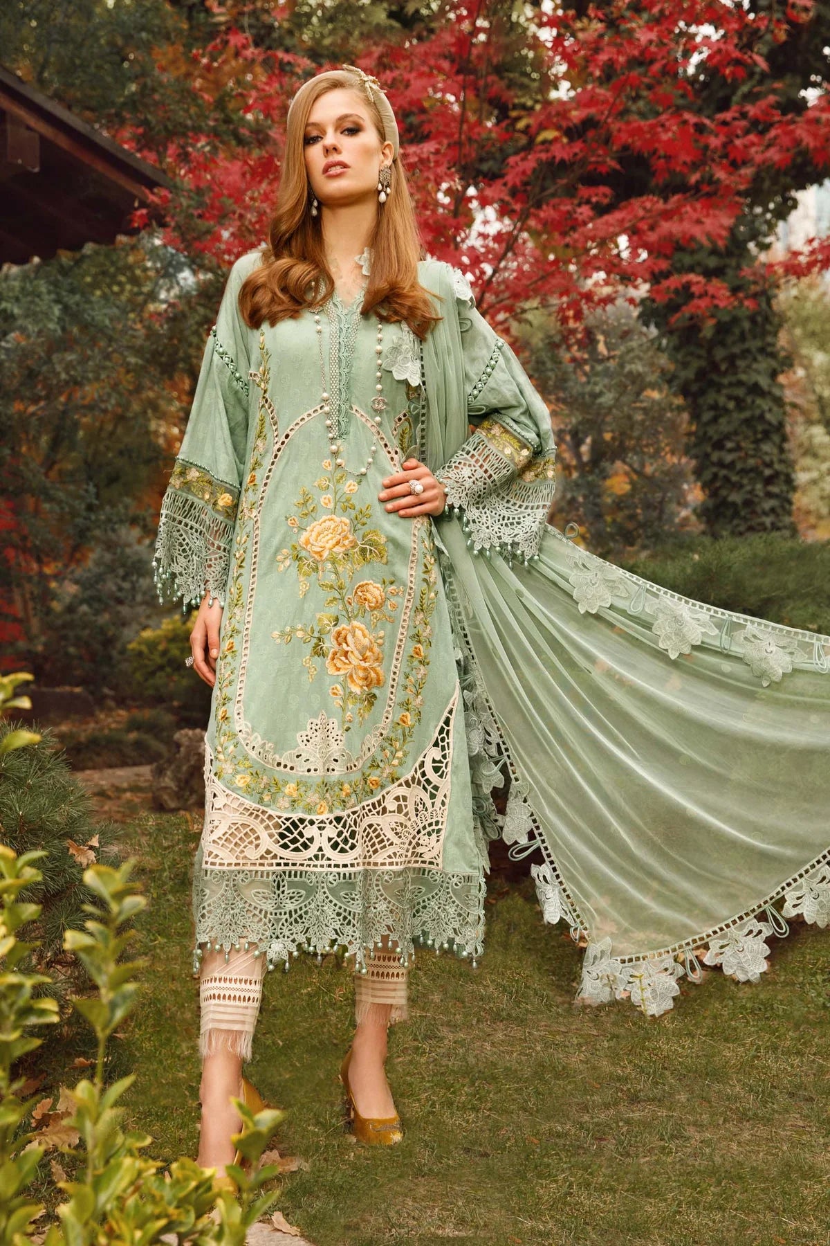 MARIA.B -EMBROIDED CUTWORK LAWN DRESS WITH EMBROIDED CHIFFON DUPATTA - FCO-175