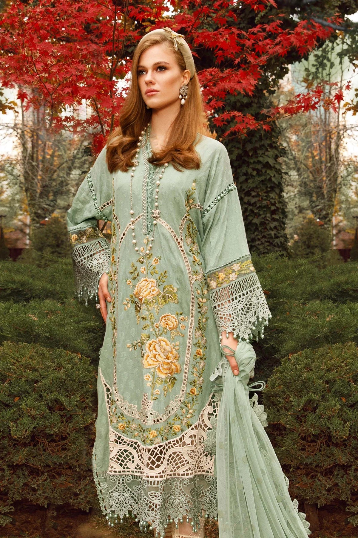 MARIA.B -EMBROIDED CUTWORK LAWN DRESS WITH EMBROIDED CHIFFON DUPATTA - FCO-175