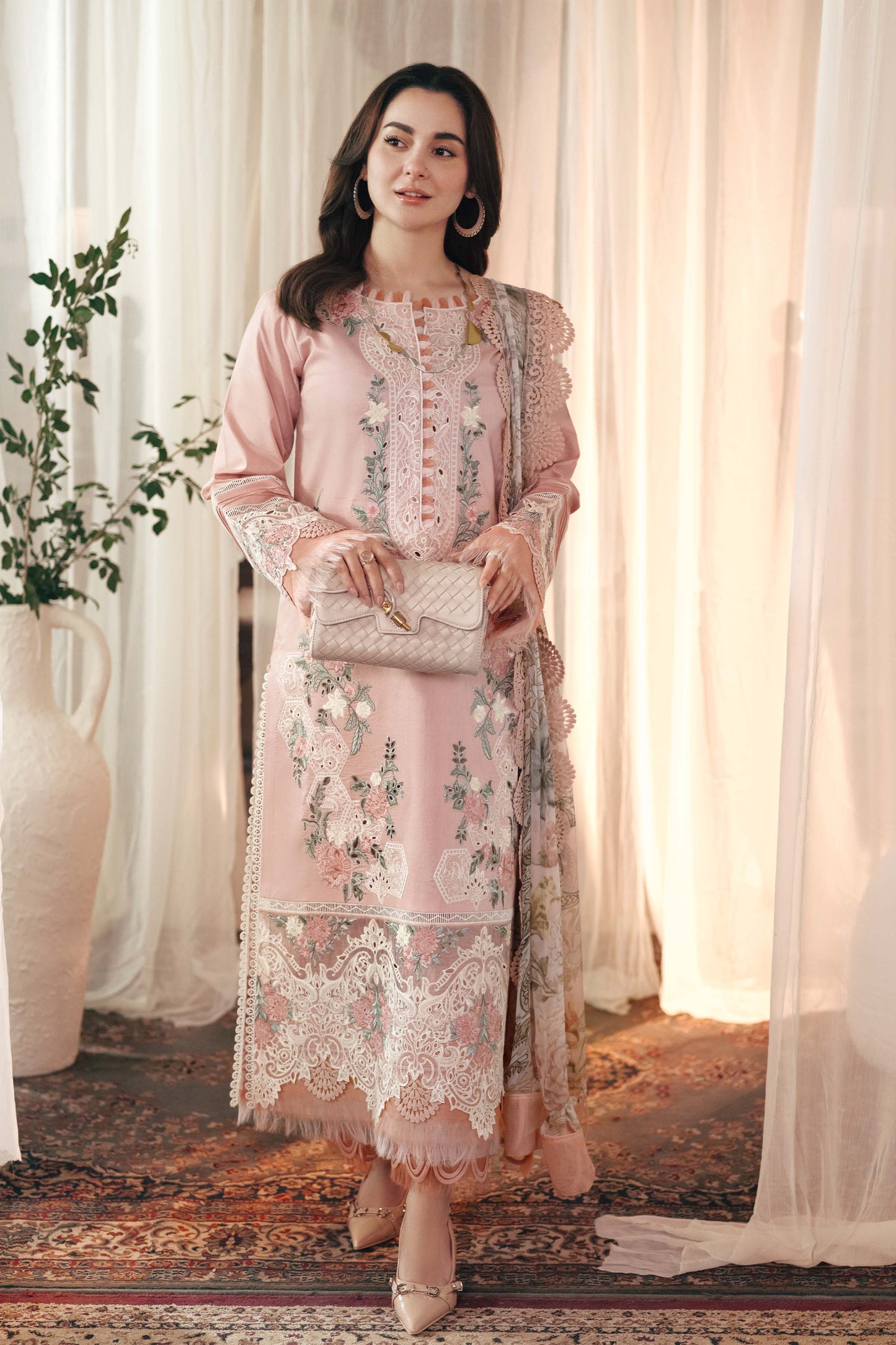 JADE-3PC DHANAK EMBROIDERED SHIRT WITH COUTRAI PRINTED SHAWL AND TROUSER-FW-16