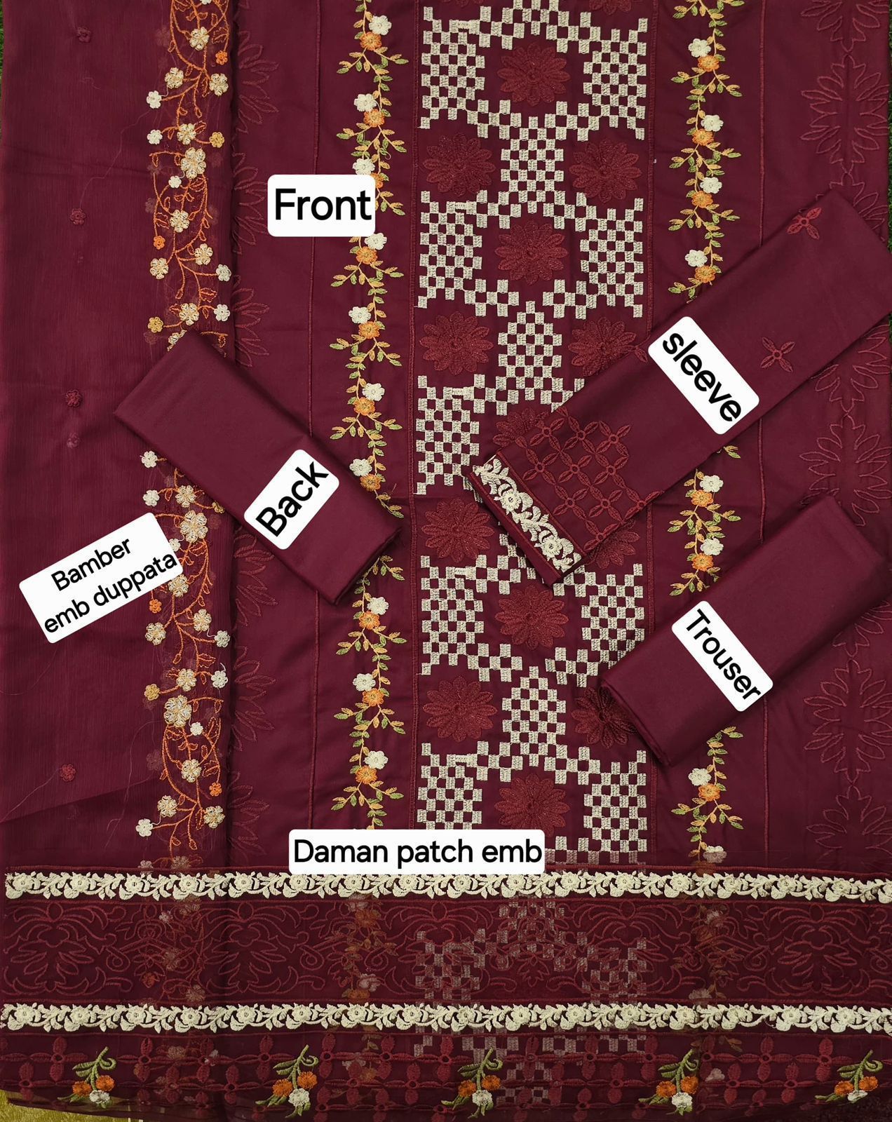 AZURE- 3PC DHANAK EMBROIDERED SHIRT WITH EMBROIDERED CHIFFON DUPPATA - FCW-01