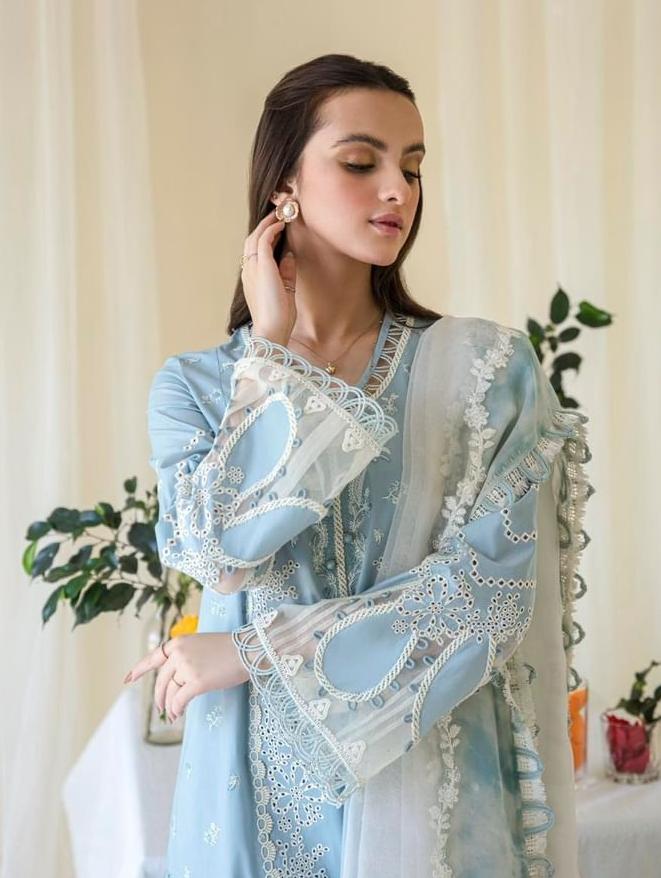 QALAMKAR -3PC FULLY HEAVY EMBROIDERED CHICKEN KARI LAWN DRESS WITH 4 SIDE CUTWORK HEAVY EMBROIDERED ORGANZA DUPATTA- FN-32