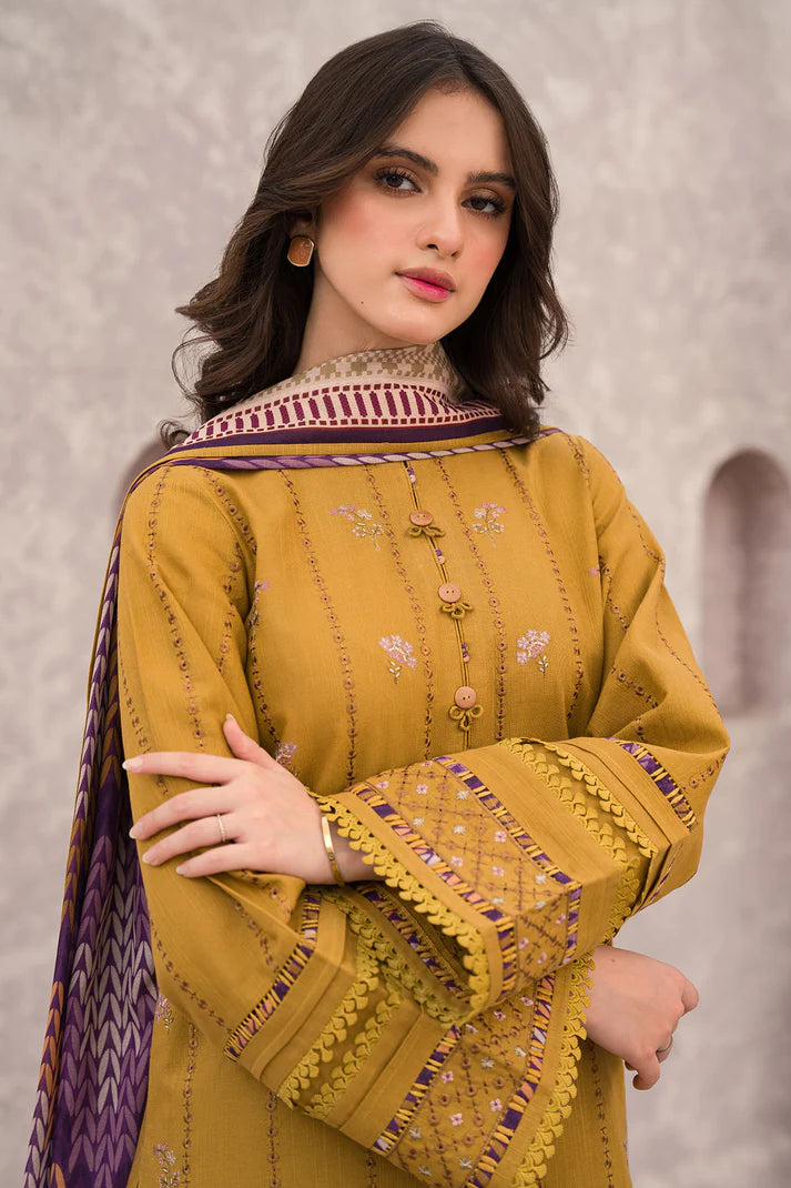 JAZMIN -3PC EMBROIDERED CHICKEN KARI DHANAK DRESS WITH DHANAK WOOL SHAWL- FW-102