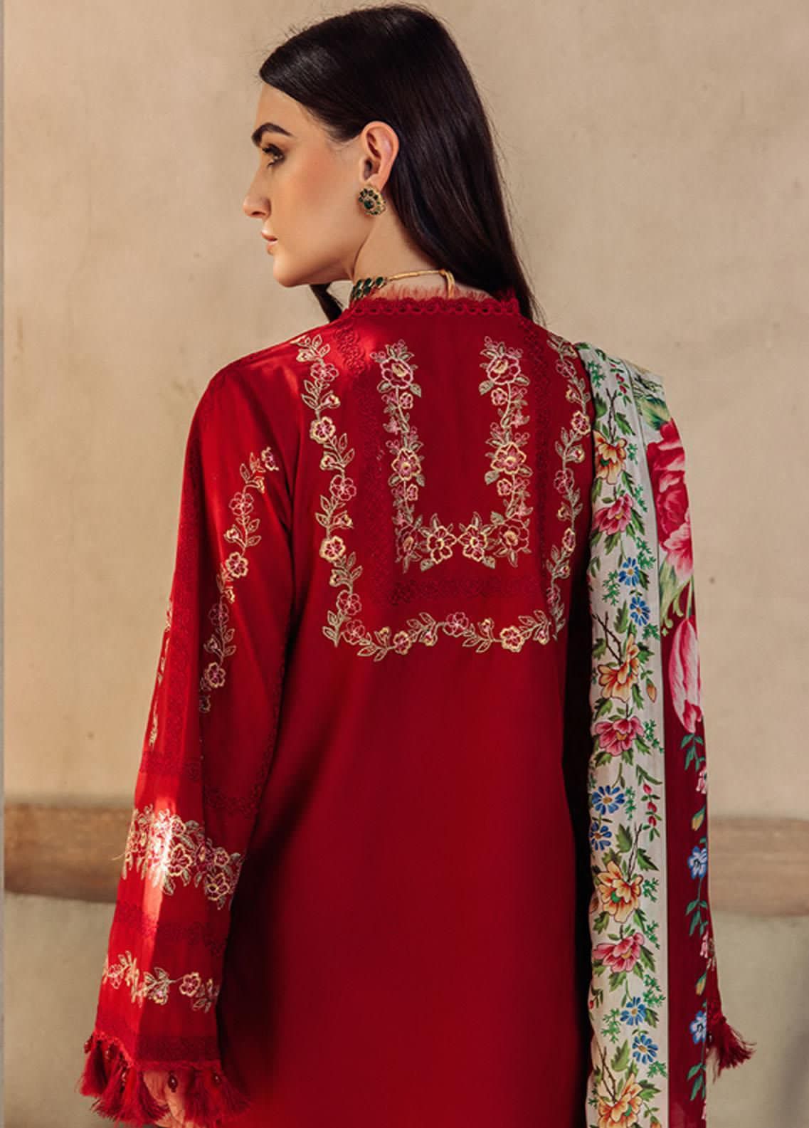 CRIMSON X SAIRA LUXURY -3PC EMBROIDED SCIFFLE LAWN DRESS WITH PURE SILK DUPATTA- FCO-202