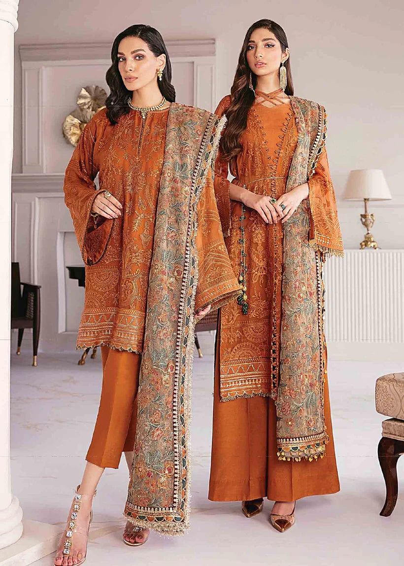 JAZMIN -3PC FANCY EMBROIDERED HANDMADE ORGANZA DRESS WITH FULLY HEAVY EMBROIDERED ORGANZA DUPATTA- FPW-52