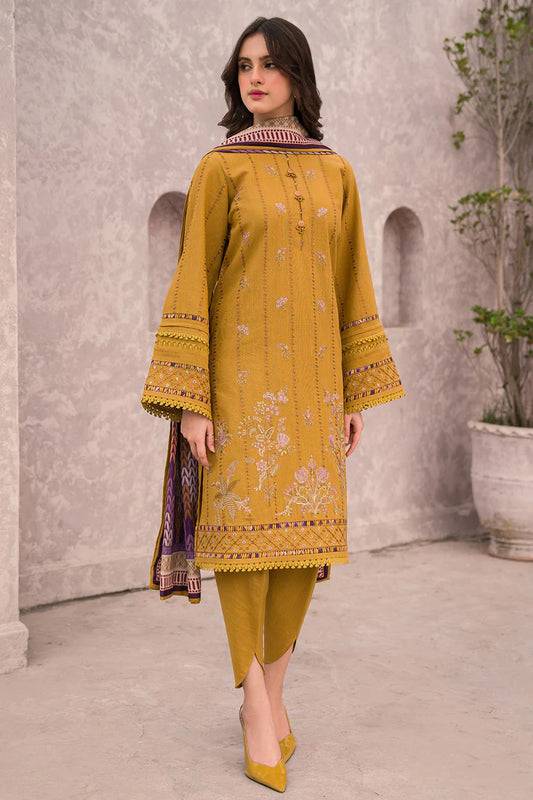 JAZMIN -3PC EMBROIDERED CHICKEN KARI DHANAK DRESS WITH DHANAK WOOL SHAWL- FW-102